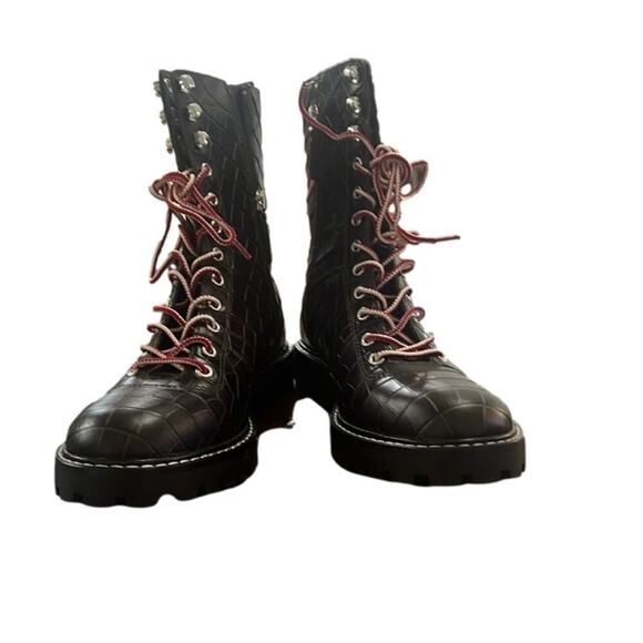 J.CREW NWOT MICAH CROC EMBOSSED‎ LACE UP LEATHER SIZE 7M - Picture 2 of 7